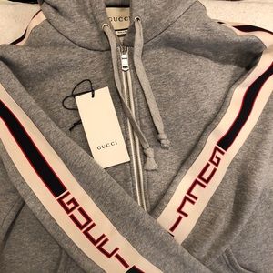 Gucci hooded zip-up sweatshirt with Gucci stripe
